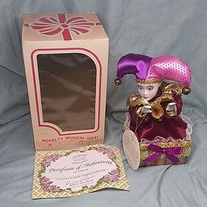 1990 Crowne Wind-Up Musical Porcelain Jester doll